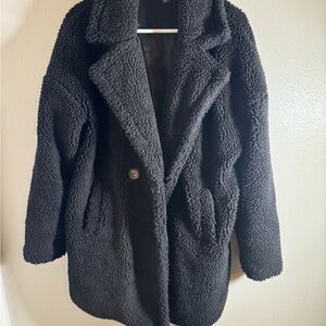 PrettyLittleThing Black Faux Shearling Teddy Coat